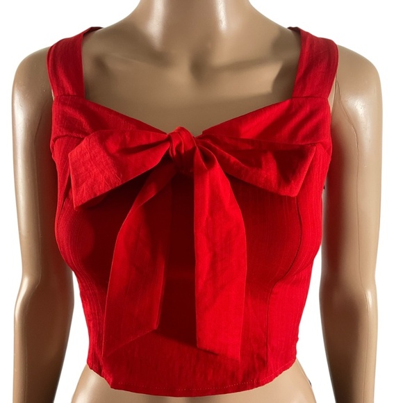 Sienna Sky Red Bow Front Crop Top Size Medium - Picture 2 of 9